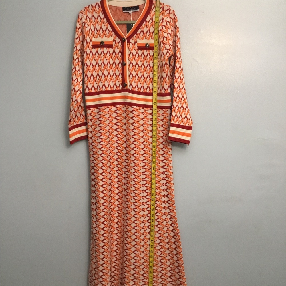 Dalia Orange Geometric Long Sleeve Dress